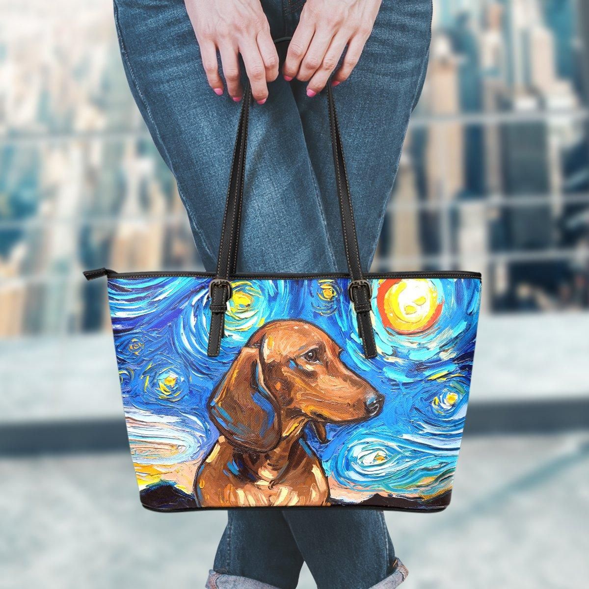 Dachshund Small Leather Tote Bag - Sto014Pa