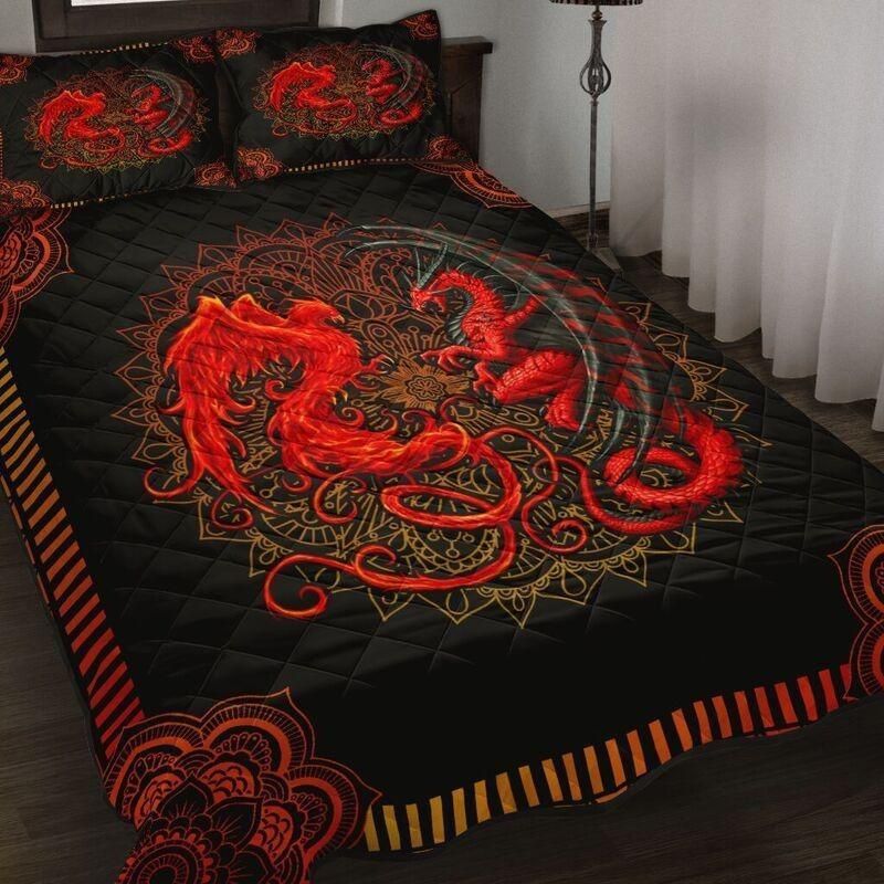 Red Mandala Dragon Quilt Bedding Set NM20042304