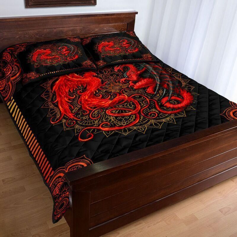 Red Mandala Dragon Quilt Bedding Set NM20042304