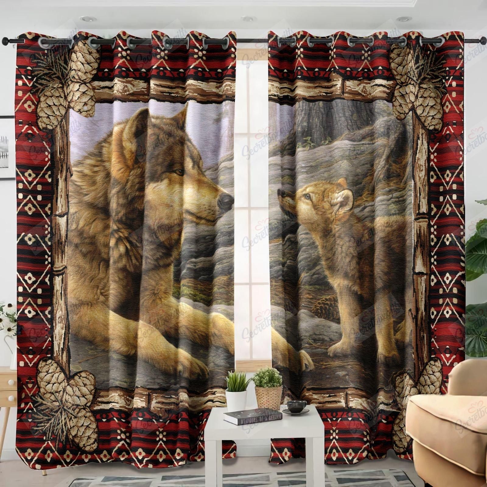 Native Wolf Mama And Baby Blackout Thermal Grommet Window Curtains NM20042901