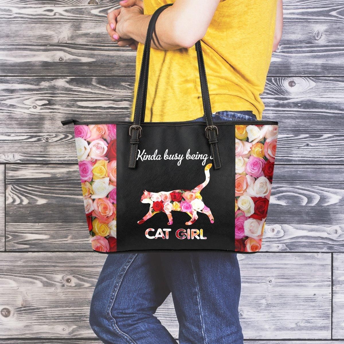 Cat Large Leather Tote Bag - Lto002Pa