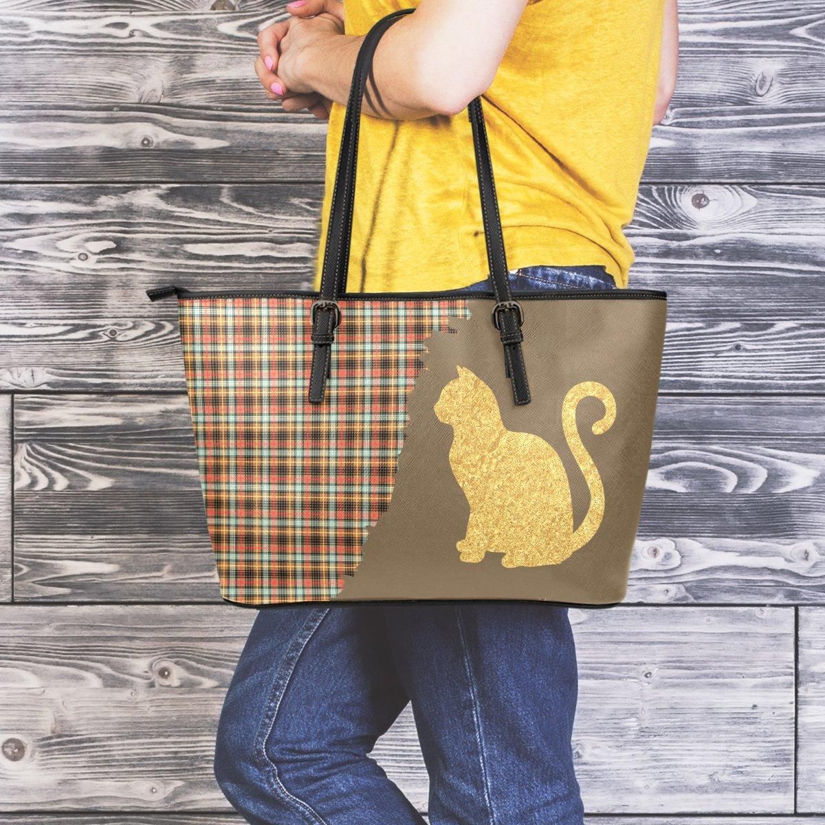 Cat Large Leather Tote Bag - Lto011Pa