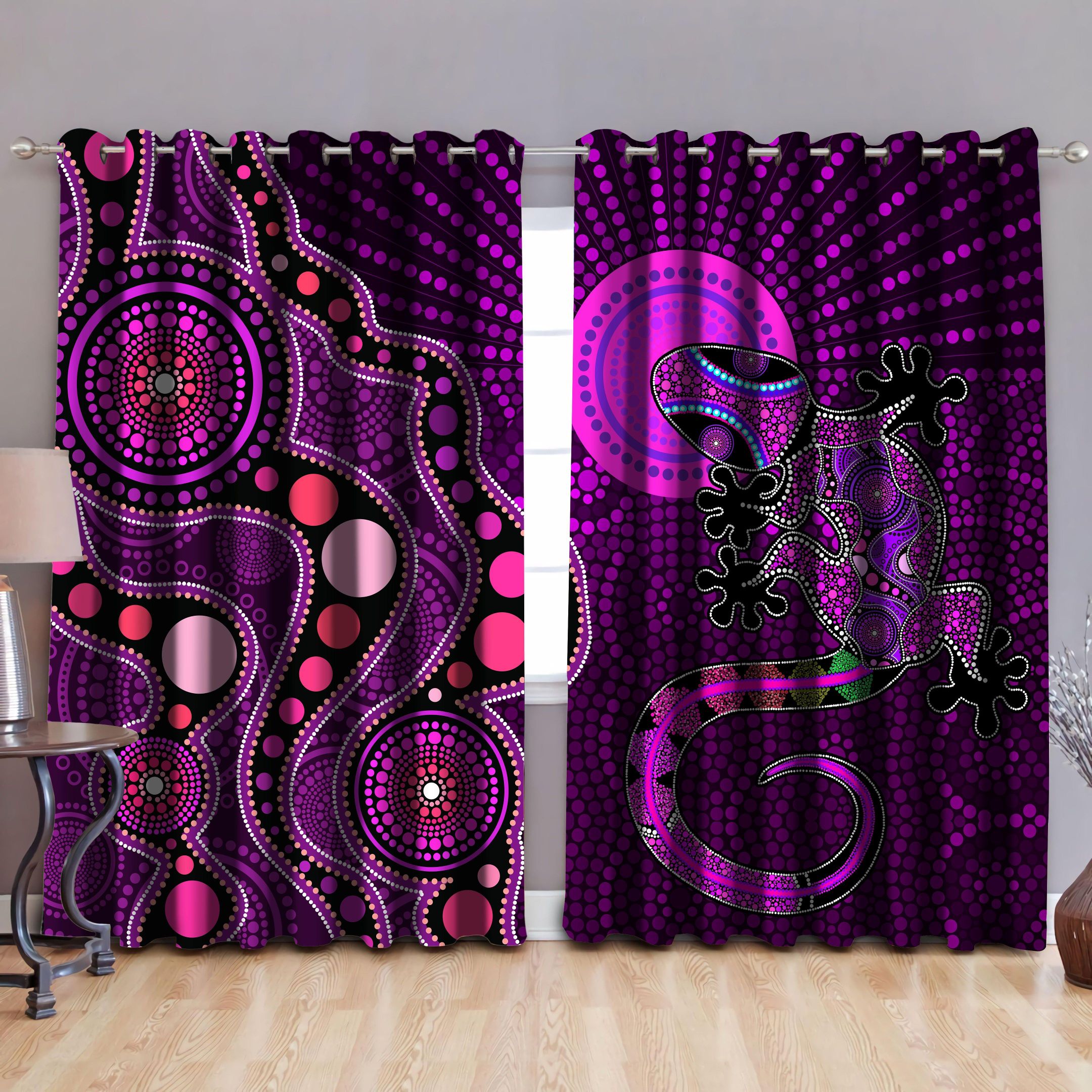 Aboriginal Australia Indigenous Purple The Lizard and The Sun Thermal Grommet Window Curtains tr3006204-HC