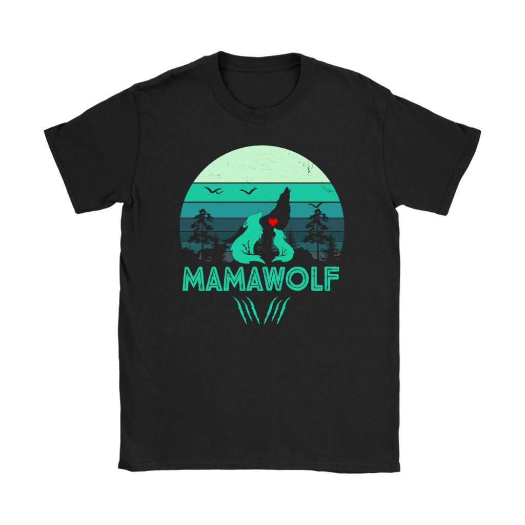 Mama Wolf Shirts Retro Mom Wolves Gift