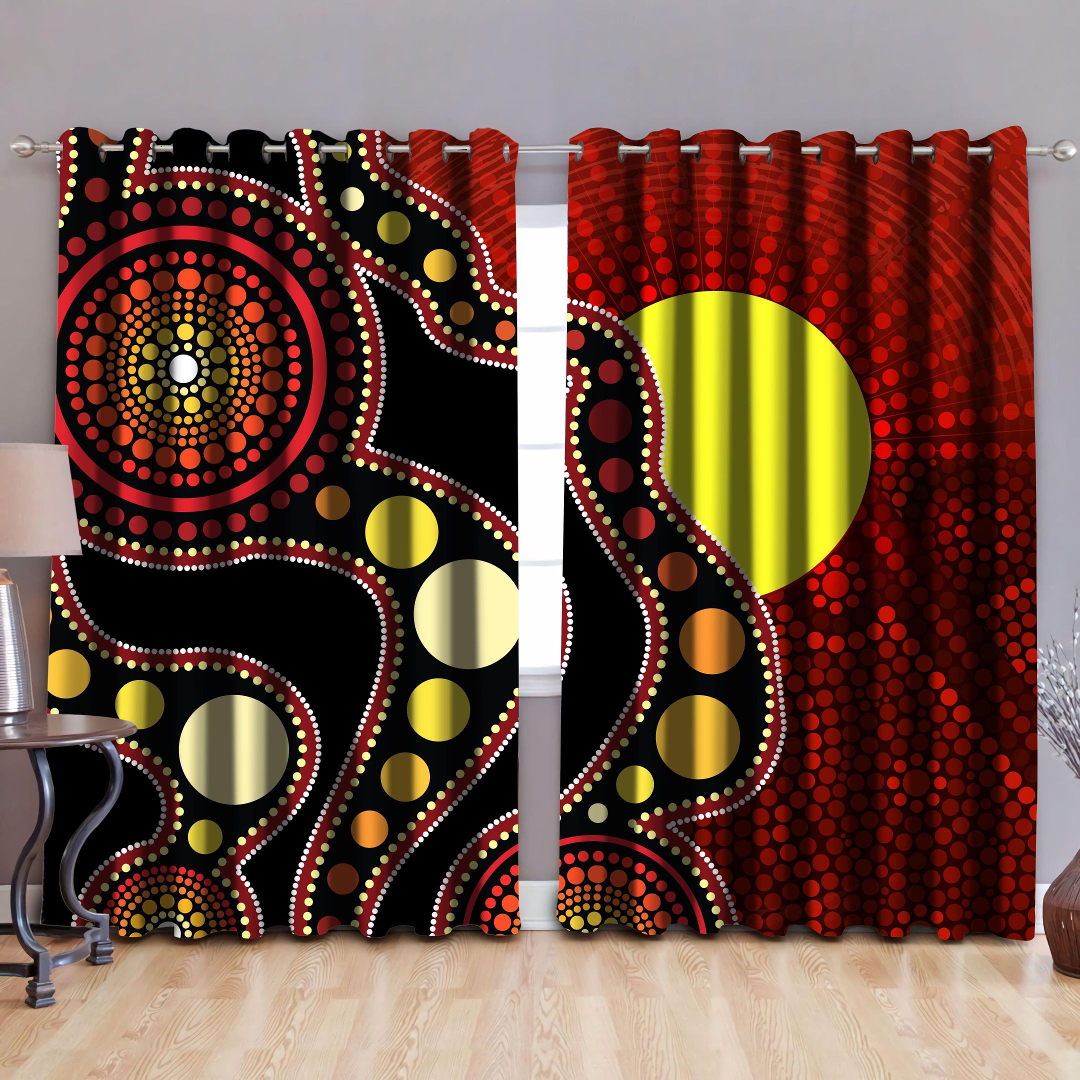 Aboriginal Flag Circle Dot Painting Thermal Grommet Window Curtains HC30603