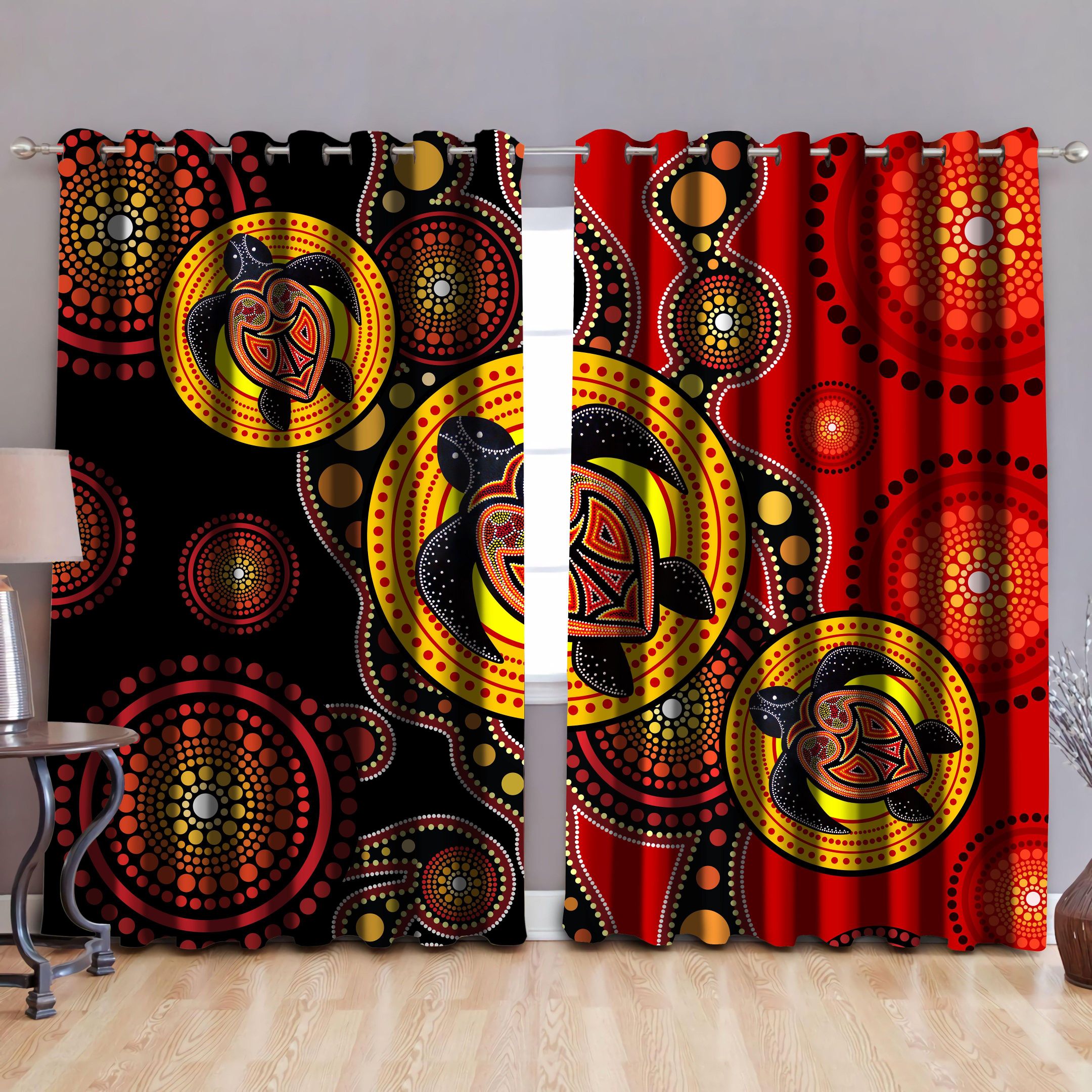 Aboriginal Indigenous Turtles Painting Art Thermal Grommet Window Curtains TR2006203-HC