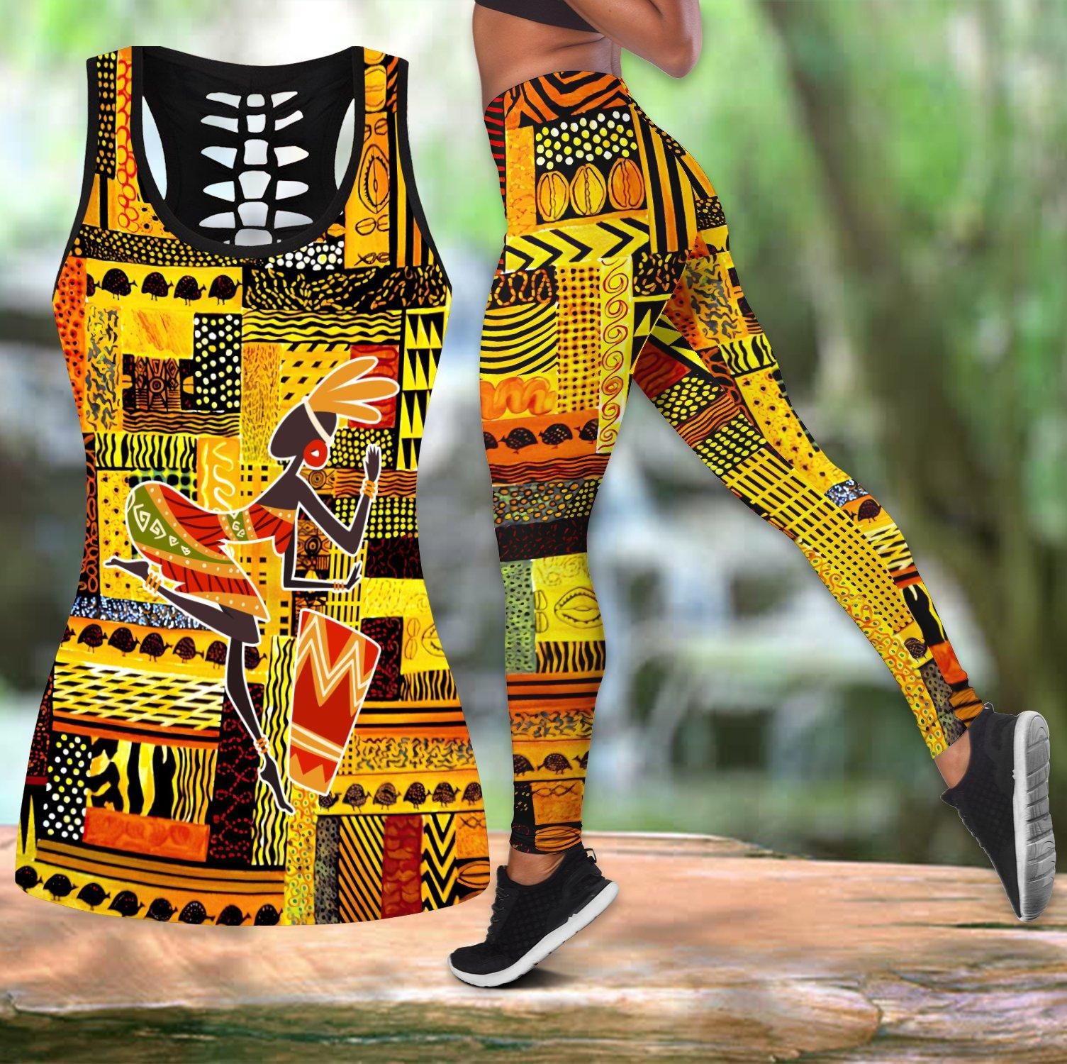African Girl Dance Pattern Legging & Tank top-ML-ML