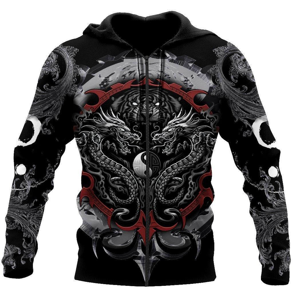 Dragon Tiger Yin And Yang Gothic Art 3D Printed Hoodie Tshirt for Men and Women-ML