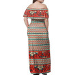 Alohawaii Dress - Reddie Hibiscus Lines Off Shoulder Long Dress