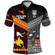 (Custom Personalised) Papua New Guinea Polynesian And Fiji Tapa Together Polo Shirt - Black, Custom Text And Number