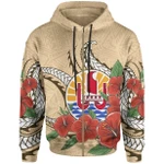 Alohawaii Clothing, Zip Hoodie Tahiti Polynesian, Hibiscus Coat of Arm Beige | Alohawaii.co