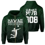 Alohawaii Clothing, Zip Hoodie Polynesian Volleyball Sport Kakau Hawaii Green | Alohawaii.co