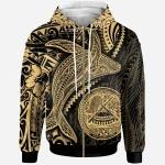 Alohawaii Clothing, Zip Hoodie American Samoa, Humpback Whale & Coat of Arms Gold | Alohawaii.co