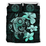 Alohawaii Bedding Set - Cover and Pillow Cases Palau Hibiscus Plumeria Mix Polynesian Turtle Turquoise | Alohawaii.co