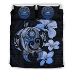 Alohawaii Bedding Set - Cover and Pillow Cases American Samoa Hibiscus Plumeria Mix Polynesian Turtle Blue | Alohawaii.co