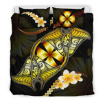 Alohawaii Bedding Set - Cover and Pillow Cases Wallis and Futuna Plumeria - Polynesian Manta Ray Yellow | Alohawaii.co
