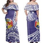 Alohawaii Dress - Sila Tonga Polynesian Pattern Blue Off Shoulder Long Dress