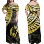 Alohawaii Dress - Sila Tonga Polynesian Wing Gold Off Shoulder Long Dress