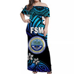 Alohawaii Dress - FSM Federated States of Micronesia Off Shoulder Long Dress Unique Vibes - Blue