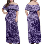 Alohawaii Dress - Hibiscus Turtle Pattern Purple Ver2 Off Shoulder Long Dress