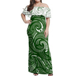 Alohawaii Dress - Green Arawa Off Shoulder Long Dress