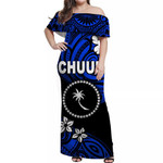 Alohawaii Dress - FSM Chuuk Off Shoulder Long Dress Unique Vibes - Blue