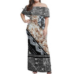 Alohawaii Dress - Fiji Masi Brown Off Shoulder Long Dress