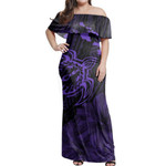 Alohawaii Dress - Hawaiian Hibiscus Sea Turtle Swim Polynesian Purple Off Shoulder Long Dress
