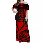 Hawaii Kanaka Map Off Shoulder Long Dress Red Color Style
