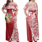 Alohawaii Dress - Sila Tonga Hibiscus Polynesian Pattern Red Off Shoulder Long Dress