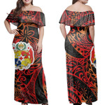 Alohawaii Dress - Tonga Coat Of Arms Polynesian Traditional Red Off Shoulder Long Dress