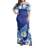 Alohawaii Dress - Blue Hibiscus Off Shoulder Long Dress