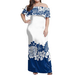 Alohawaii Dress - Tropical Blue Line Off Shoulder Long Dress