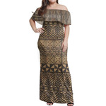 Alohawaii Dress - Tongan Ngatu Simple Off Shoulder Long Dress