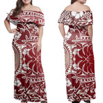 Alohawaii Dress - Hibiscus Turtle Pattern Red Off Shoulder Long Dress
