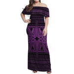 Alohawaii Dress - Tribal Mix Polynesian Culture Purple Off Shoulder Long Dress
