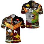 (Custom Personalised) Papua New Guinea And Australia Aboriginal Polo Shirt Together, Custom Text And Number