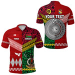 (Custom Personalised) Vanuatu And Tonga Polo Shirt Polynesian Together - Bright Red, Custom Text And Number
