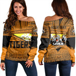 Alohawaii Clothing - Lae Snax Tigers Women Off Shoulder Flag Tapa Pattern Stronic Style