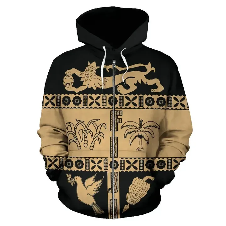 Alohawaii Clothing, Zip Hoodie Fiji Tapa, Coat Of Arms Shield Gold | Alohawaii.co