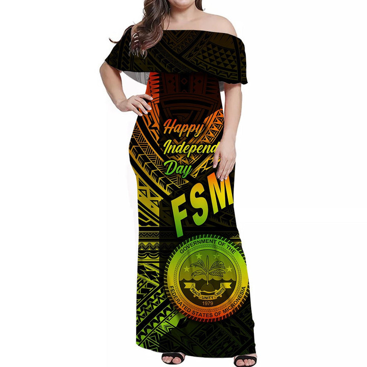 Alohawaii Dress - FSM Off Shoulder Long Dress Happy Independence Day Original Vibes - Reggae