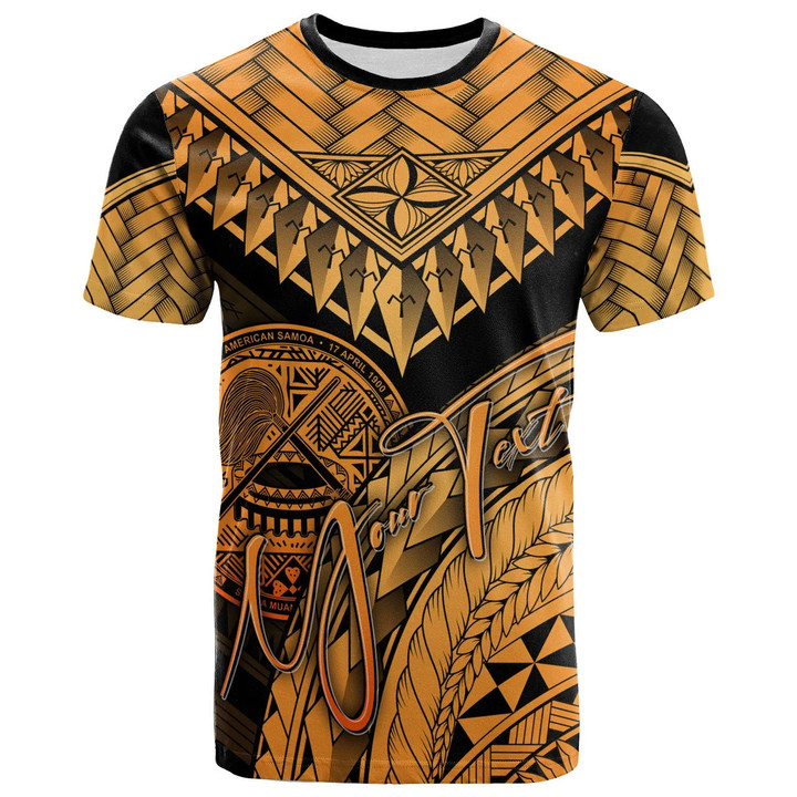 American Samoa Custom Personalised T-Shirt Gold - Polynesian Necklace and Lauhala