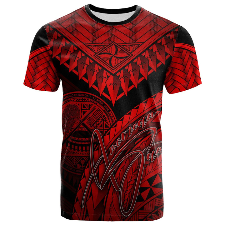 American Samoa T-Shirt Red - Polynesian Necklace and Lauhala