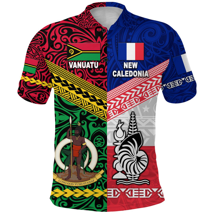 Vanuatu And New Caledonia Flag Style Polo Shirt Together
