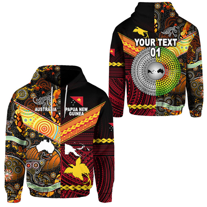 (Custom Personalised) Papua New Guinea And Australia Aboriginal Hoodie Together, Custom Text And Number