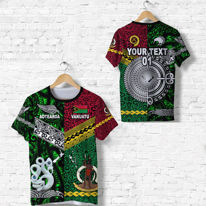 (Custom Personalised) Vanuatu And New Zealand T Shirt Together - Green, Custom Text And Number