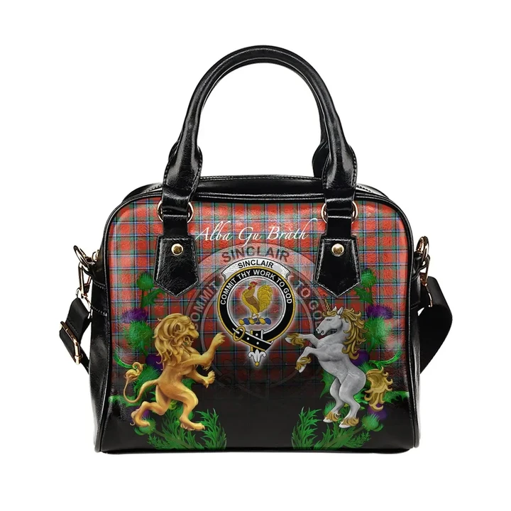 Sinclair Ancient Crest Tartan Lion Unicorn Thistle Shoulder Handbag