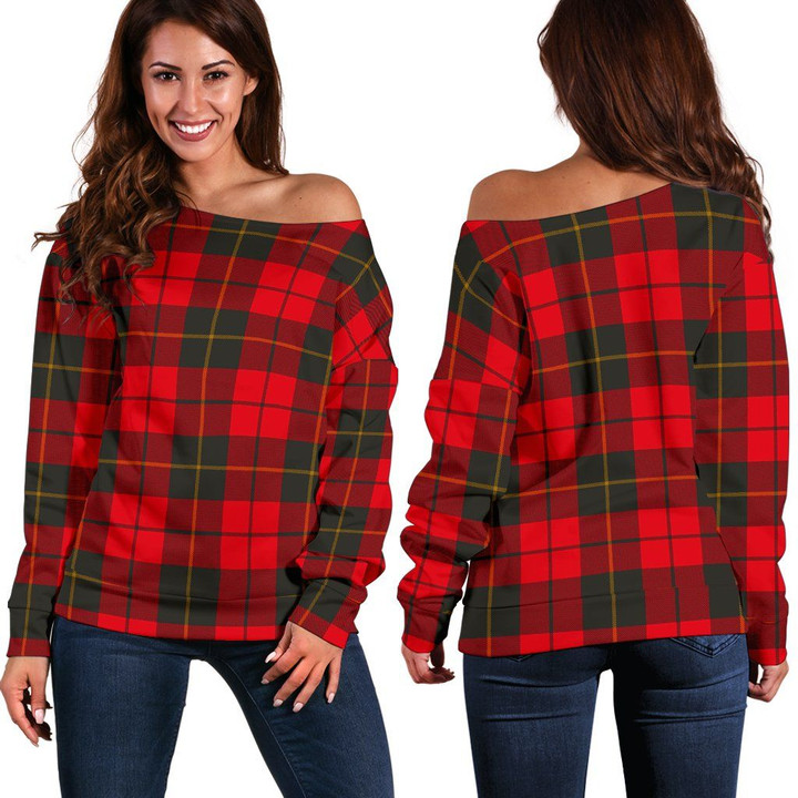 Tartan Womens Off Shoulder Sweater - Wallace Weathered