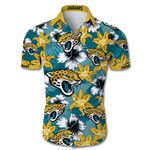 Jacksonville Jaguars Hawaiian Shirt Tropical Flower Short Sleeve Slim Fit Body - NFL