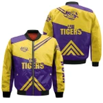 LSU Tigers Football Bomber Jacket  - Stripes Cross Shoulders - NCAA